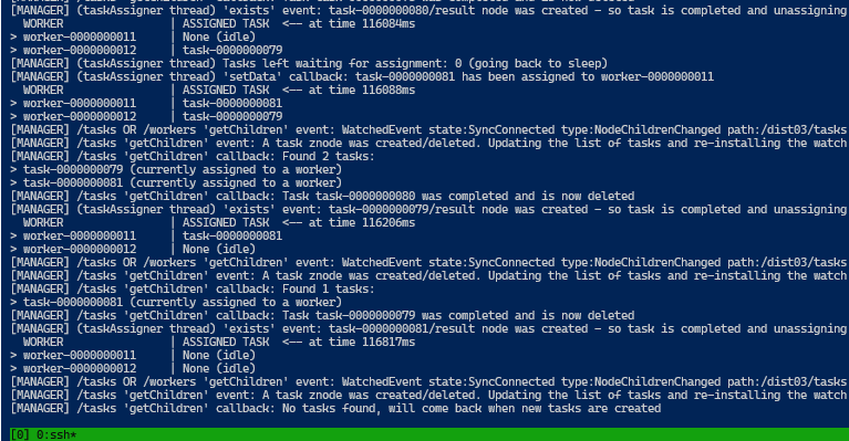 Log output from the manager server